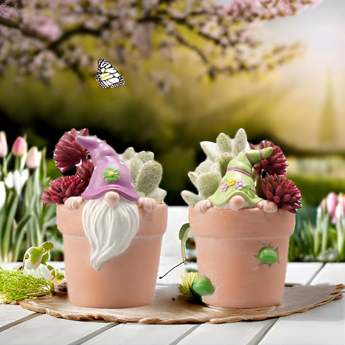 Newman House Studio Spring-Gnomes Flower-Pots Easter Decorations Cactus-Succulents - Easter Decorative Purple Planter Pots Unique Garden Pots with Drainage Hole for Indoor Outdoor 3 x 3.5 x 5 inch