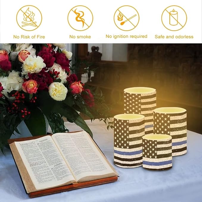 Flameless LED Candles Electric Candles with Remote Timer Control Long Lasting Tealights Fake Candles Set of 4, for Independence Day Party Decoration for July Fourth, American Flag Blue