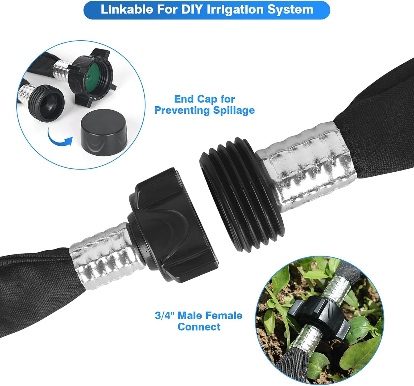 Flat Soaker Hose 50FT x 4 PACK,Drip Hose for Garden Beds Linkable Irrigation System Lightweight and Easy Watering for Tree Plant and Save 80% Water for You (200FT)