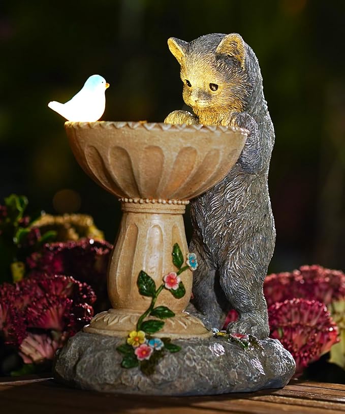 Nacome Solar Cat Birdbath Garden Decor: Outdoor Statues Ornaments for Outside Decoratios Yard Art Lawn Porch Patio Balcony - Birthday Gifts Choice for Mom Grandma Women Lover