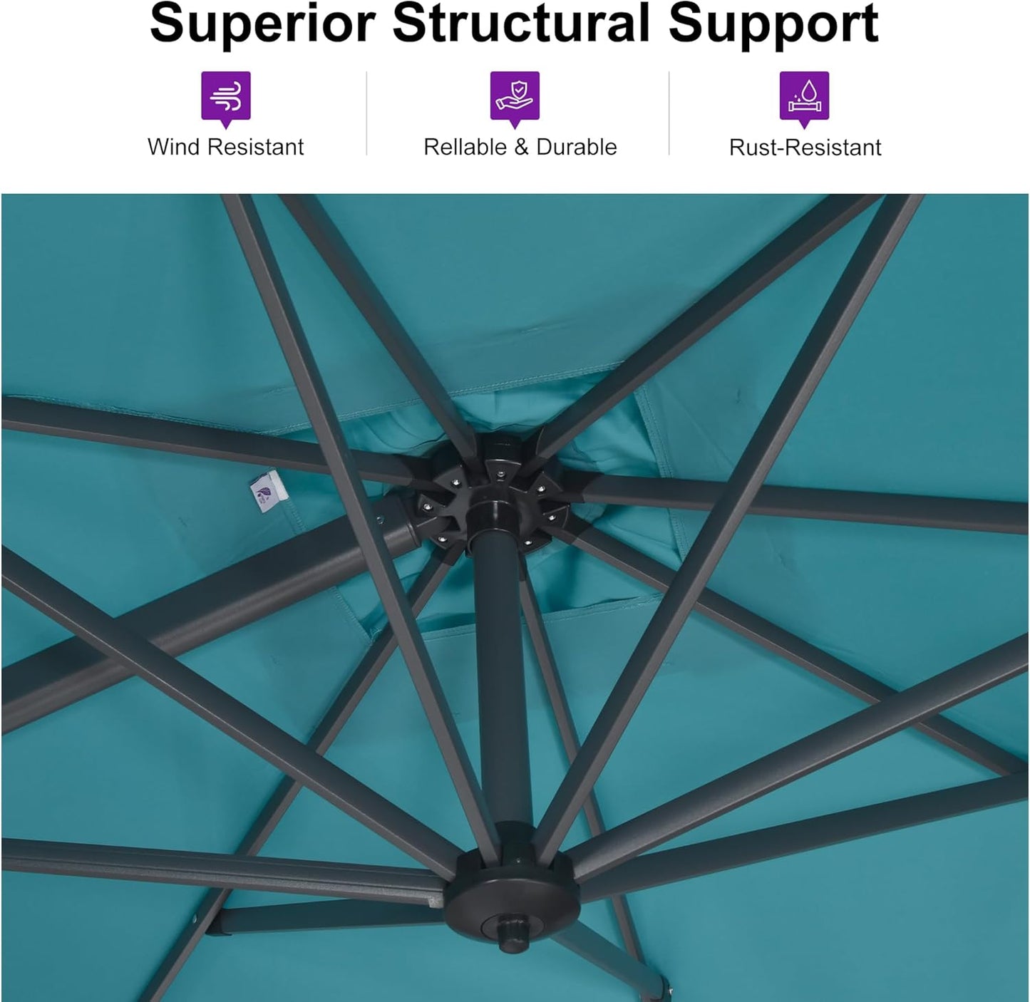 PURPLE LEAF 9 Feet Patio Umbrella Outdoor Cantilever Square Umbrella Aluminum Offset Umbrella with 360-degree Rotation for Garden Deck Pool Patio, Turquoise Blue