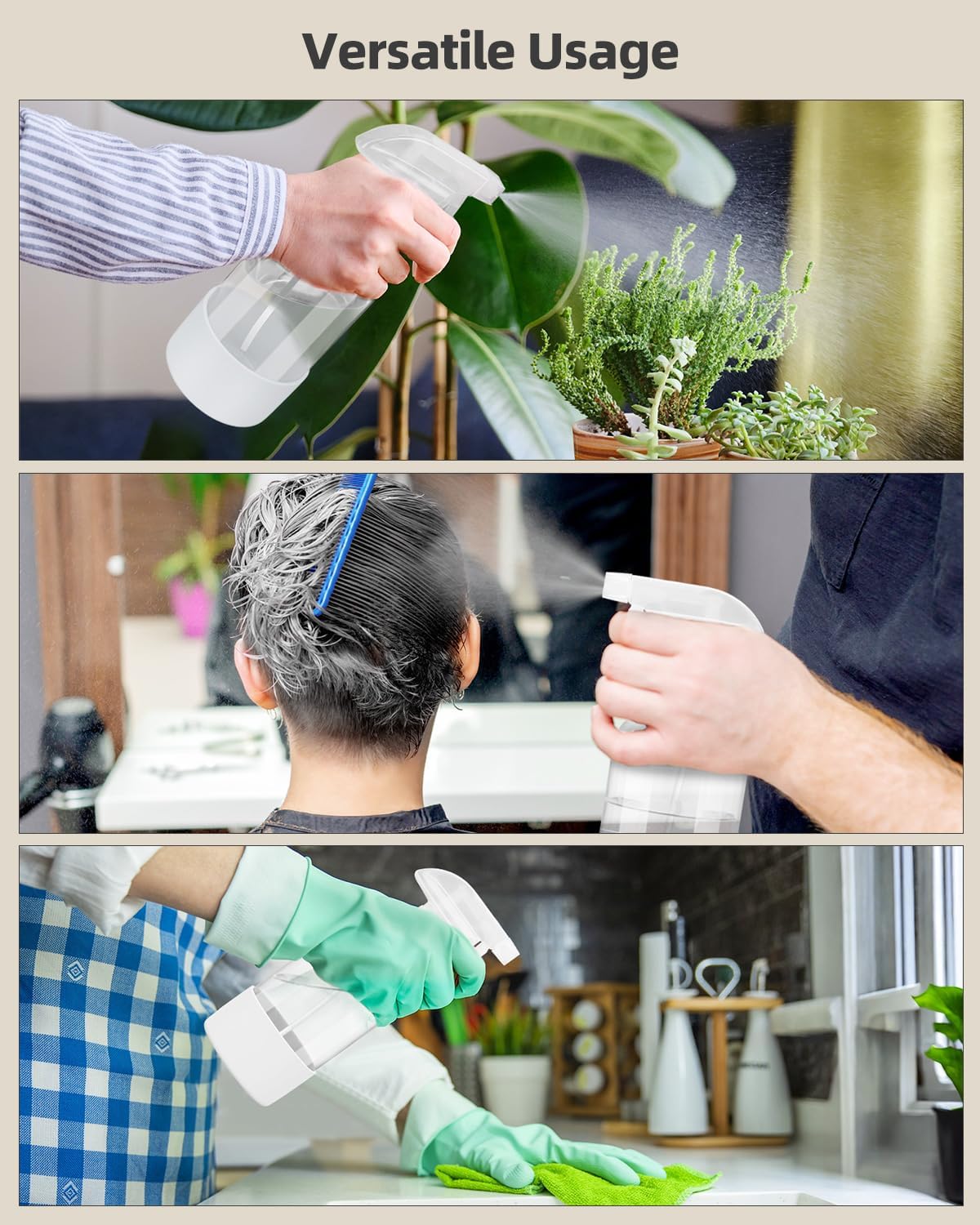 2 Pack Glass Spray Bottles 8 oz, Empty Refillable Containers with Silicone Sleeve Protection, Glass Spray Bottles for Cleaning Solutions, Hair and Plants with Adjustable Nozzles White