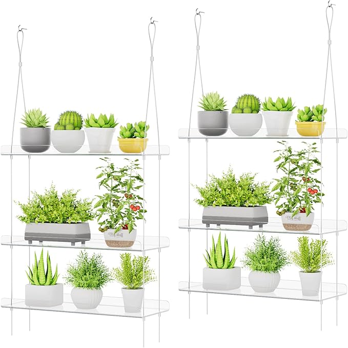 Lifewit 3-Tier Window Plant Shelves 15 inch, Acrylic Adjustable Hanging Floating Shelf, Window Sill Extender for Indoor Succulent Plants, Micro Greens, Seed Starter Pots, Herb Planters