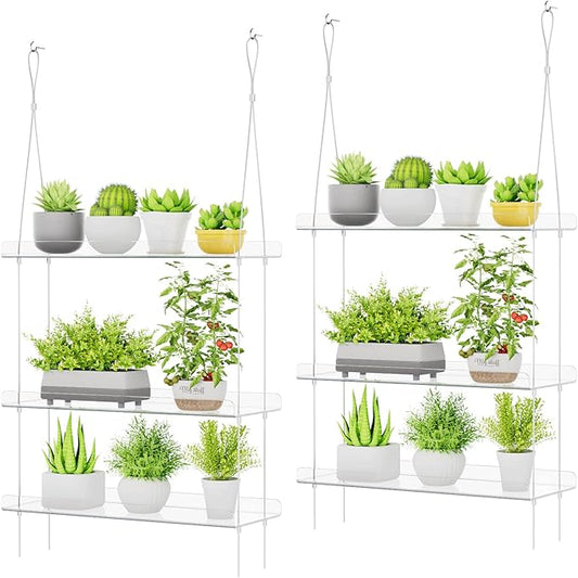 Lifewit 3-Tier Window Plant Shelves 15 inch, Acrylic Adjustable Hanging Floating Shelf, Window Sill Extender for Indoor Succulent Plants, Micro Greens, Seed Starter Pots, Herb Planters