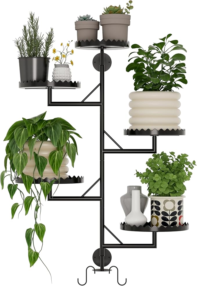 Rotating Window Plant Shelves indoor 5-tier Metal Plant Stand, Wall Plant holder for Multiple Plants indoors, Window Sill Gifts for Small Spaces, Stylish and Functional Indoor Plant Stand Black