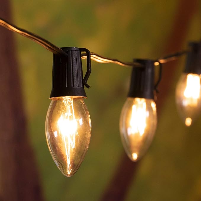 C9 Clear Christmas String Light Set, 50 Feet Vintage Christmas Tree Lights, Outdoor Roofline String Lights with 50 Clear Bulbs for Patio Garden Holiday Indoor Wedding Home Decorating, Black Wire