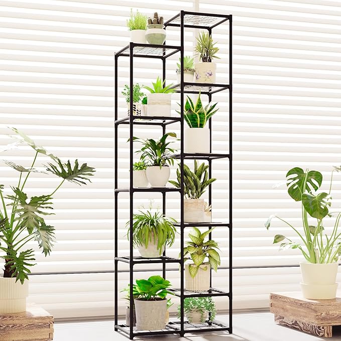 Tall Plant Stand Indoor Outdoor Corner Metal Flower Pot Stands for Multiple Plants Heavy Duty Waterproof Plant Shelf for Patio Garden Balcony Living Room Bedroom