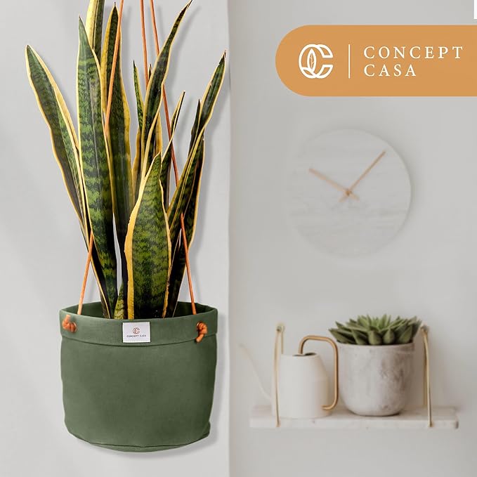 Waxed Canvas Handmade Hanging Planter for Indoor/Outdoor Plants, Hanging Basket Plant Holder Forest Green