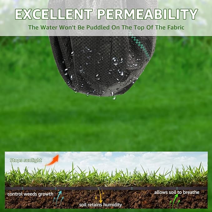 Heavy Duty Weed Barrier, 3.2oz Black Weed Blocker Fabric, Garden Fabric Weed Barrier, Weed Control Fabric Ground Cover, Landscape Fabric for Road, Gardening Mat (3FT*300FT)