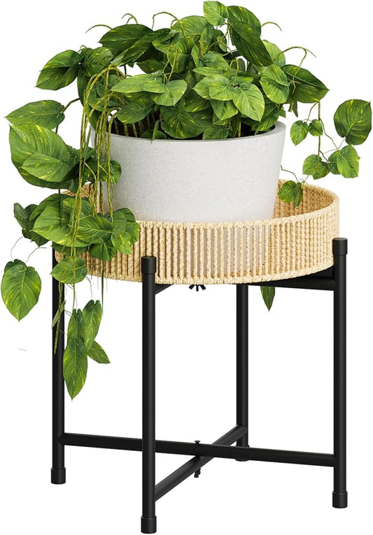 Bamworld Rattan Plant Stand Indoor,Small Boho Plant Table for Large Plants,Heavy Duty Plant Holder for Living Room Bedroom