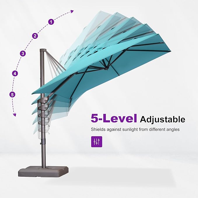 PURPLE LEAF 8 Feet Cantilever Patio Umbrella Square Umbrella with 360° Rotation and Aluminum Offset Hanging Outdoor Umbrella for Pool Garden Backyard Deck, Turquoise