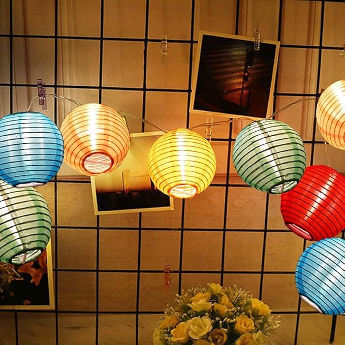 Abeja Nylon Lantern String Lights 10 Multicolor Lanterns Plug in Home, Garden Decorative Lights for Indoor/Outdoor, Patio Party Wedding Bistro Bar Garden Backyard Front Door, White