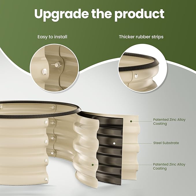 ZXZYHFTY Round Galvanized Raised Garden Bed kit,White Outdoor Garden Raised Planter Box, Round Large Metal Raised Garden Beds for Vegetable 2 * 2 * 1ft 3 Pcs