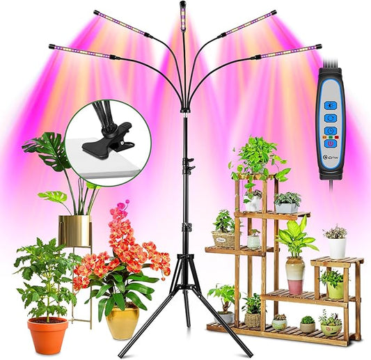 wolezek Grow Lights for Indoor Plants, Full Spectrum LED Plant Grow Light with Adjustable Stand and Sturdy Clip, 5-Heads Plant Light with Auto 6/12/16H Timer, 3 Light Modes, 5 Levels Dimmable