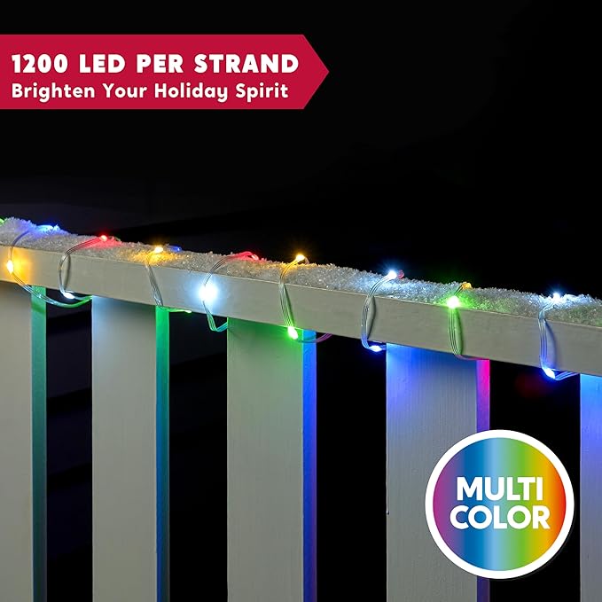 Joiedomi 1200 LED Christmas Lights Outdoor,394 FT Multicolor Christmas Tree Lights with 8 Modes Timer, PVC Clear Wire String Lights with Reel for Indoor Outdoor Holiday Xmas Eve Night Decorations