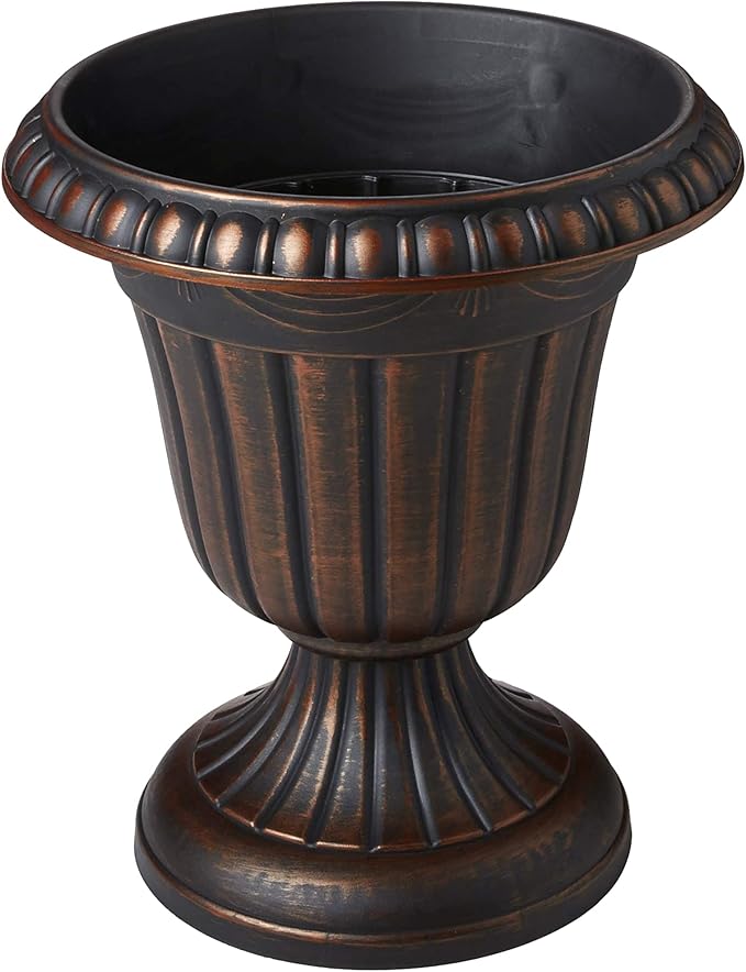 PL00CP Classic Traditional Plastic Urn Planter, 16" x 18", Brushed Copper