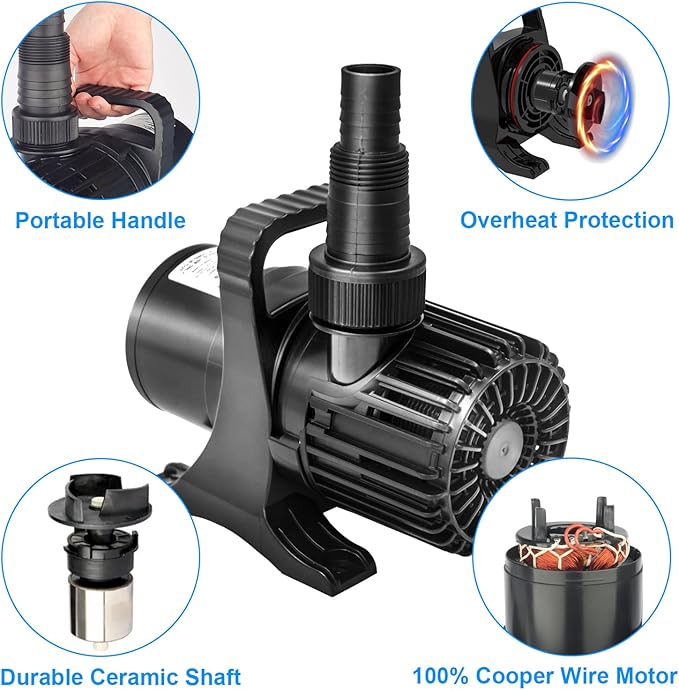 Outdoor 3000gph-155W 32.8FT Pond Water-fall & Kio Fish Fountain-s &Garden Pump Submersible IPX8: Long 32.8FT Cord Smart-er & Quieter Duck & Yard Ponds Pumps, 1 Barrier Pump Bag