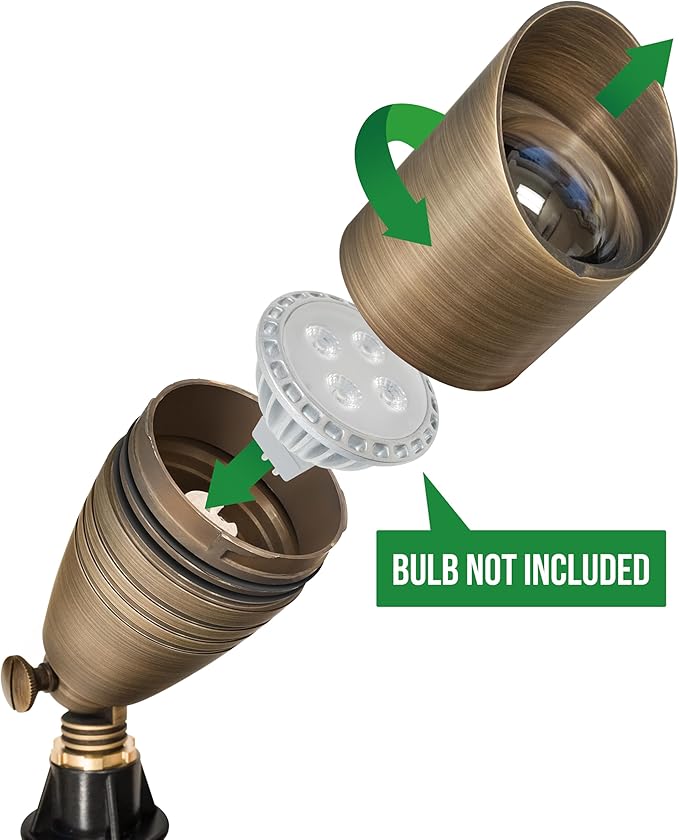 GKOLED 6 Pack Solid Brass Landscape Spotlight, 12V AC/DC Outdoor Low Voltage Landscape Lights, Garden Patio Trees Spot Up Light, Directional LED Uplight Waterproof Fixture with ABS Spike, No MR16 Bulb