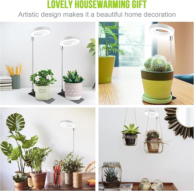 Grow Lights for Indoor Plants, Full Spectrum Halo Growing lamp with Detachable Base, Height Adjustable, 3 Colors, 10 Dimming, Automatic Timer, Plant Light for Small Plants Growing, 2 Pack