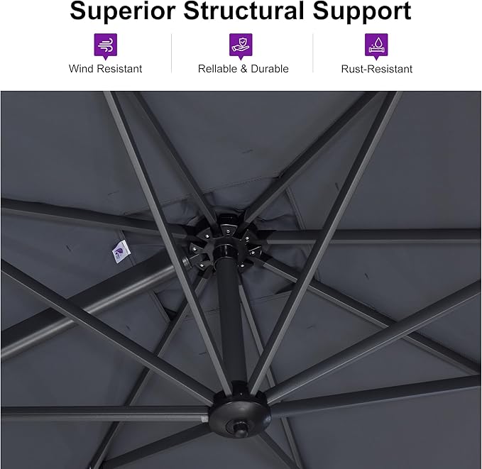 PURPLE LEAF 10 Feet Patio Umbrella with Base Outdoor Cantilever Round Umbrella Aluminum Offset Umbrella with 360-degree Rotation for Garden Deck Pool Patio Light Grey