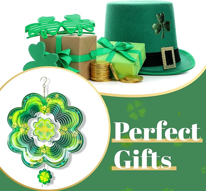 St Patricks Day Metal Wind Spinners St. Patrick's Hanging Gifts for Women Mom Grandma,12inch Wind Spinner for Home Party Ornament Spring Outdoor & Indoor Decorations
