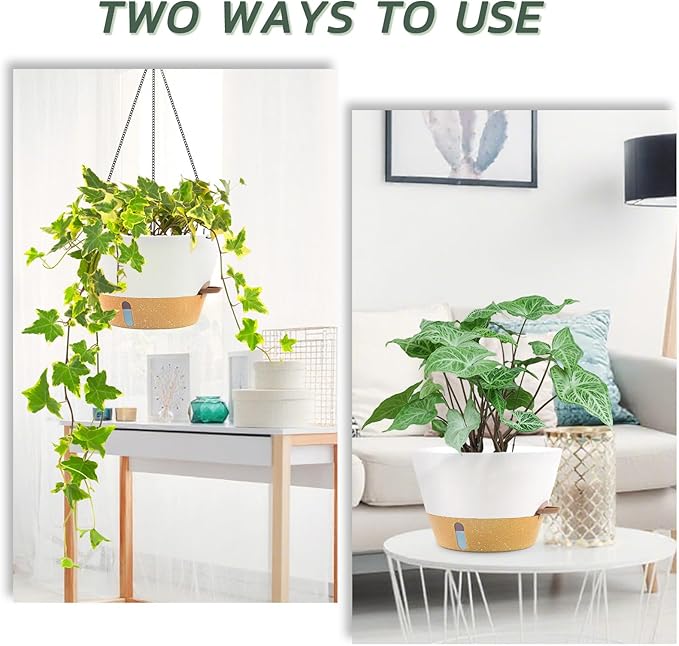 ZMTECH Hanging Planters for Indoor Plants Set of 2 Self Watering Hanging Pots Hanging Baskets Hanging Flower Pots for Outdoor Hanging Plants(10 Inch, White)