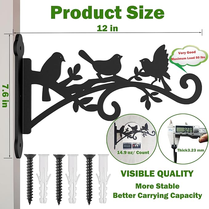 2 Pack Hanging Plant Hanger Outdoor 12-in Bird Feeder Wall Hooks - Heavy Duty Metal Plant Bracket Hook for Hanging Flower Baskets,Wind Chime