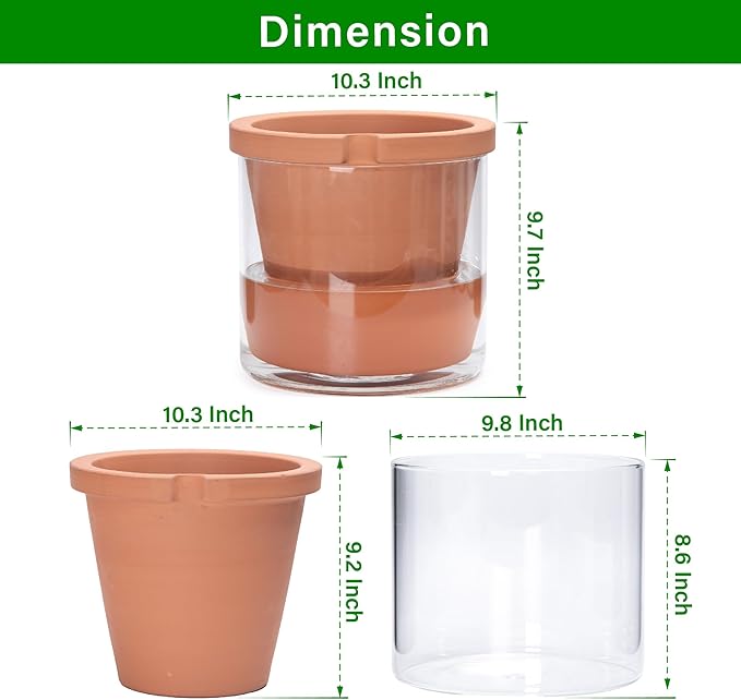 D'vine Dev 10 Inch Design Self Watering Pot for Indoor Plants, Terracotta Planter with Cylinder Glass Cup, Set of 1, 37-X-D-1