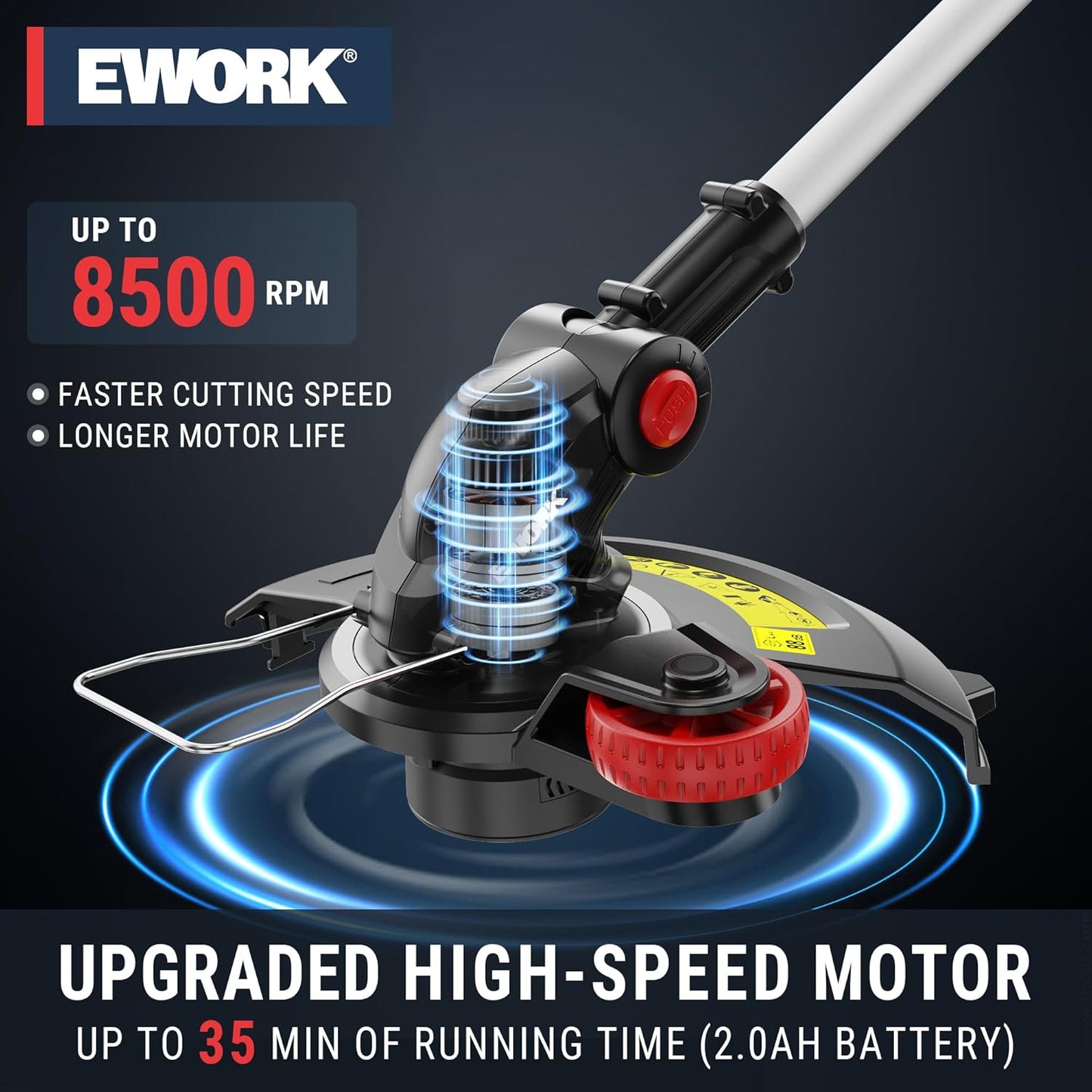 EWORK 20V Cordless String Trimmer 12-Inch Trimmer and Edger with Auto Line Feed, Electric Weed Wacker with 2.0Ah Battery and Charger & 6 Replacement Spools for Lawn, Garden, Yard, etc