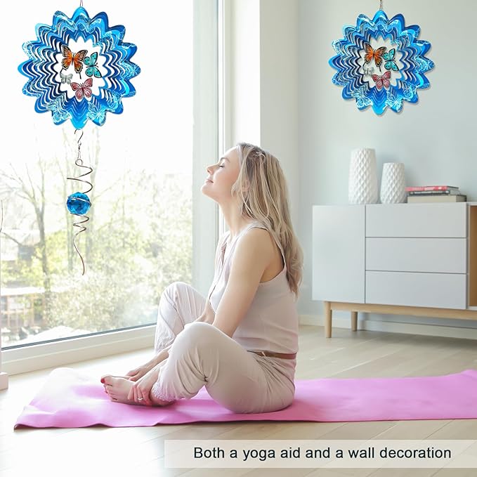 Butterfly Wind Spinner Outdoor, Wind Spinners for Yard and Garden, 3D Metal Butterfly Wind Catcher Decor Hanging Wind Sculpture Decoration, Butterfly Gift for Women Girl Mother Wife Grandma