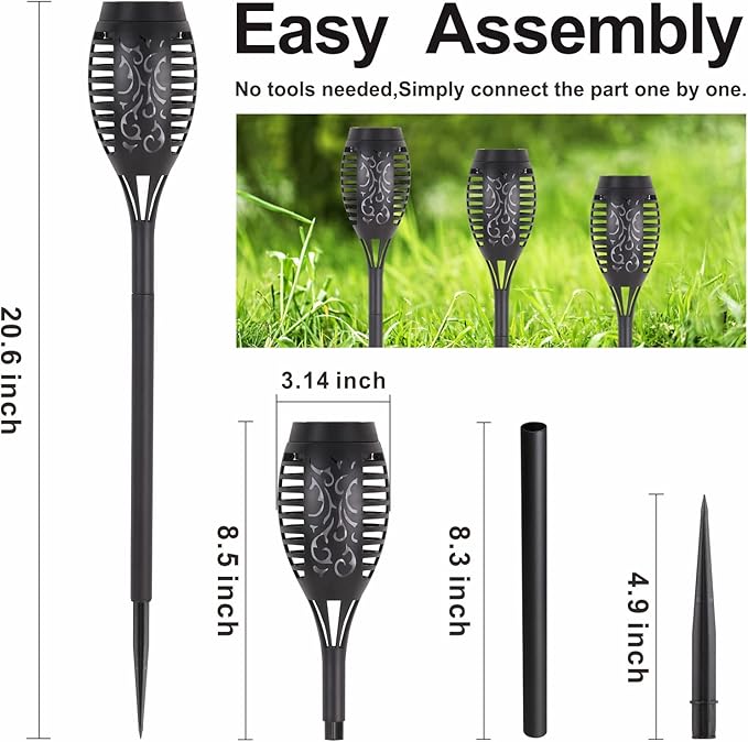 Solar Lights Outdoor, 8Pack Solar Torch Light with Flickering Flame for Garden Decor, Waterproof Outdoor Lighting Landscape, LED Flame Torches for Outside Patio Pathway Yard Decorations