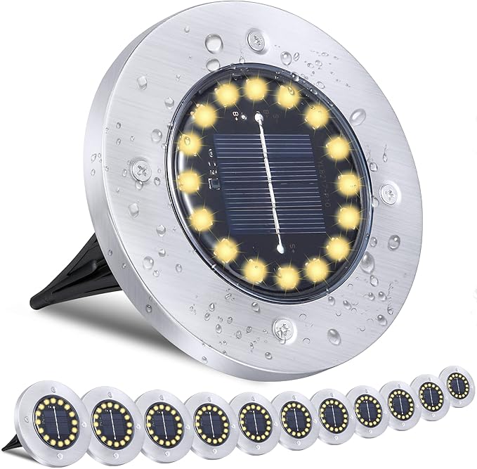 Solar Ground Lights-Waterproof Solar Lights Outdoor Garden- Solar Disk Lights-Upgraded 16LED Bright in-Ground Lights-Landscape Lights for Pathway, Yard, Lawn, Patio, Walkway (12 Pack Warm Light)