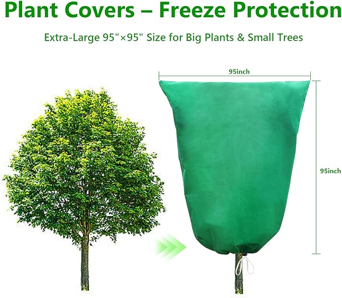 Plant Covers Freeze Protection – 2 Pack 95"x95" Extra Large Frost Blankets for Outdoor Plants, 2.4oz Heavy-Duty Tree Covers with Zipper & Drawstring – Reusable Winter Plant Freeze Cloth