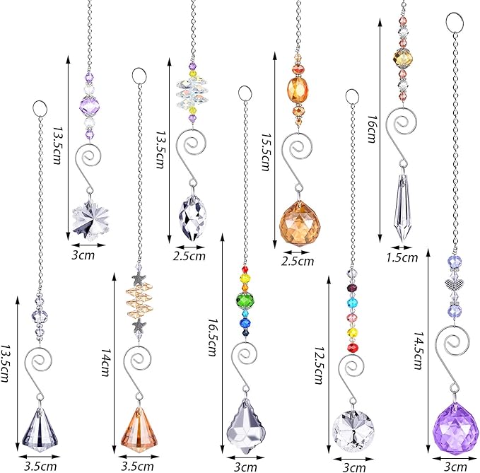 Hicarer 9 Pcs Crystal Suncatchers Hanging Catchers with Chain Colorful Glass Pendant Beads Chandelier Prism Ornament for Window Home Wall Tree Cars Decor Wedding Birthday Anniversary Party Gifts