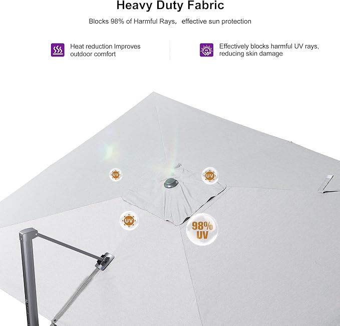 PURPLE LEAF 9' X 12' Left-right Tilting Outdoor Patio Umbrella Swivel Offset Cantilever Heavy Duty Rectangle Aluminum Umbrella with UV Resistant for Deck Pool Patio Backyard, Pebble Grey