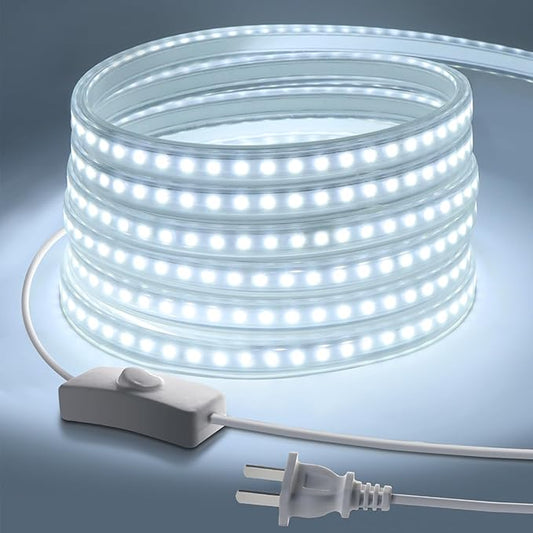 Outdoor LED Strip Lights,120LEDs/m Waterproof 32.8FT/10M LED Light Strip 6500K White Flexible LED Rope Lights for Garden Patio Cabinet Bedroom Indoor Outdoor Decoration(32.8FT, White)