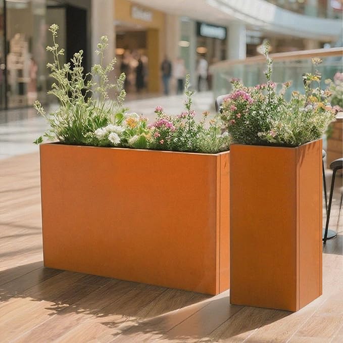 Corten Steel Metallic Heavy Planter for Outdoor Plants 24"x10"x24" Metal Planter Spliced Flower Pot with Partitions for Outside,Indoor,Garden (Corten, 24 * 10 * 24)