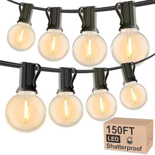 RTTY Outdoor String Lights 150 FT Globe LED Patio Lights with G40 Plastic Bulbs,Waterproof Shatterproof Dimmable Connectable Hanging for Backyard Porch Balcony Party Cafe Deck Decor
