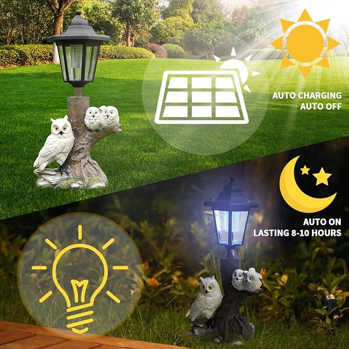 Solar Garden Outdoor Decor Statues Cute Dazed Owls with Light,Outside-Outdoor Decorations Sculptures for Patio Yard Lawn Walkway Ornaments Clearance Gifts for Mom Grandma Birthday