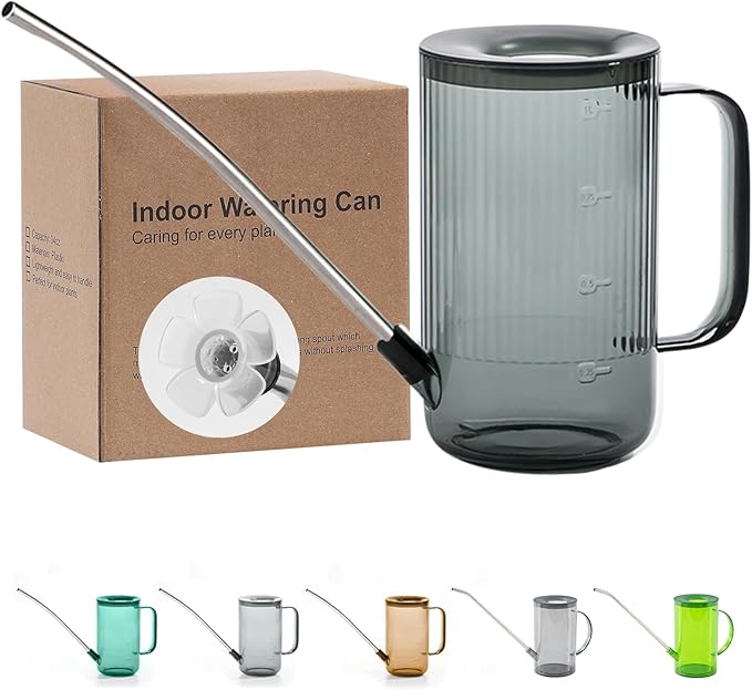 Long Spout Watering Can Indoor, Small Watering Cans for House Plants, Flowers, Succulents, 34oz (Grey)