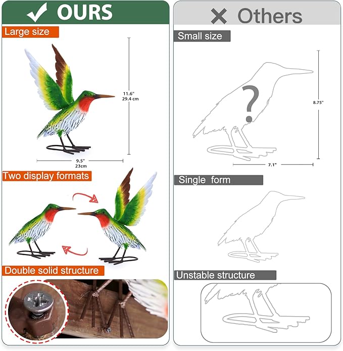 Nacome Metal Hummingbird Statues for Garden Decor: Outdoor Sculptures Clearance Lawn Ornaments for Patio Balcony Front Backyard - Unique Gifts for Grandma Mom