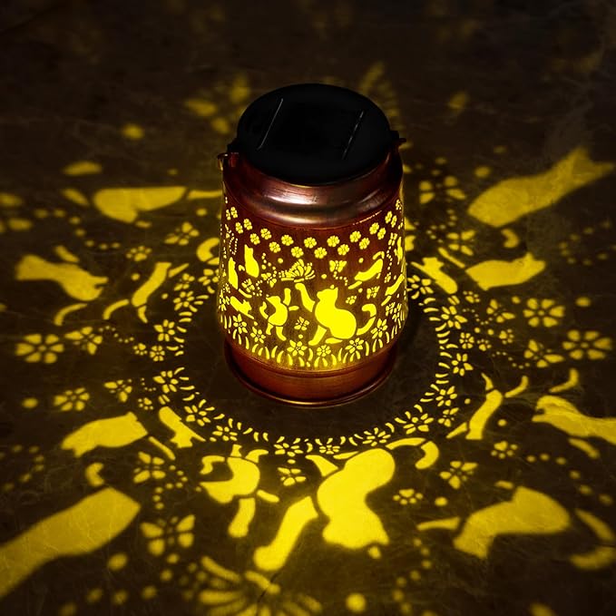 kyoryuger Cat Solar Lanterns Outdoor Cat Lover Gifts for Women Mom Grandma, Cat Lovers Gifts, Birthaday Gifts for Mom Metal Decorative Lanterns for Yard Patio Lawn Solar Garden Decor
