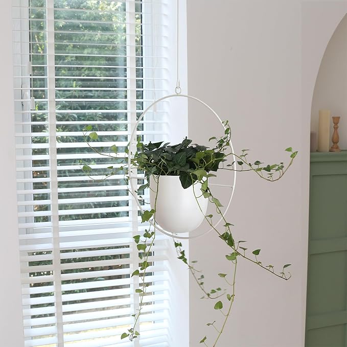 Hanging Planter Indoor Modern Boho Plant Pot Metal Wall and Ceiling Plant Holder Mid Century Minimalist Flower Pot for Hanging Plants, White