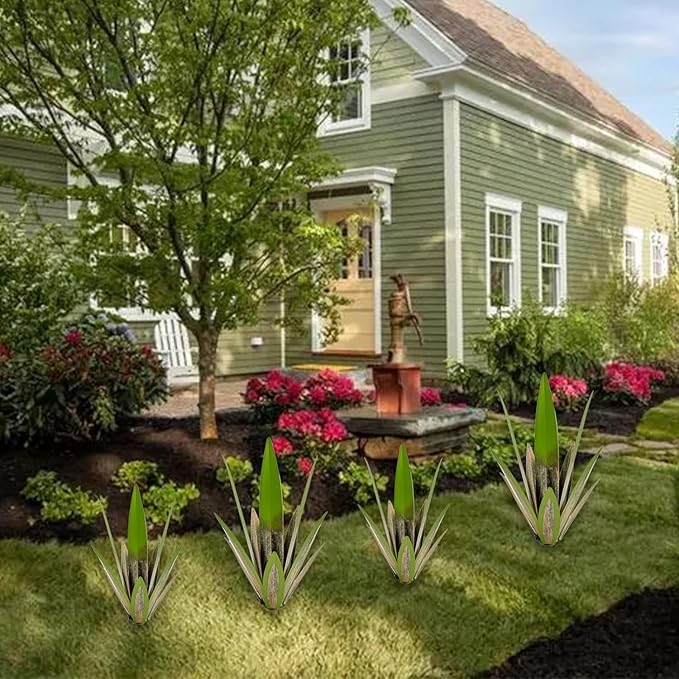 Metal Agave Plant Garden Art, 2 Pack Big Tequila Rustic Sculpture, Rustic Metal Agave Plants Garden Lawn Home Ornaments, for Yard Stakes, Garden Figurines, Outdoor Patio (2 PCS Green-b)