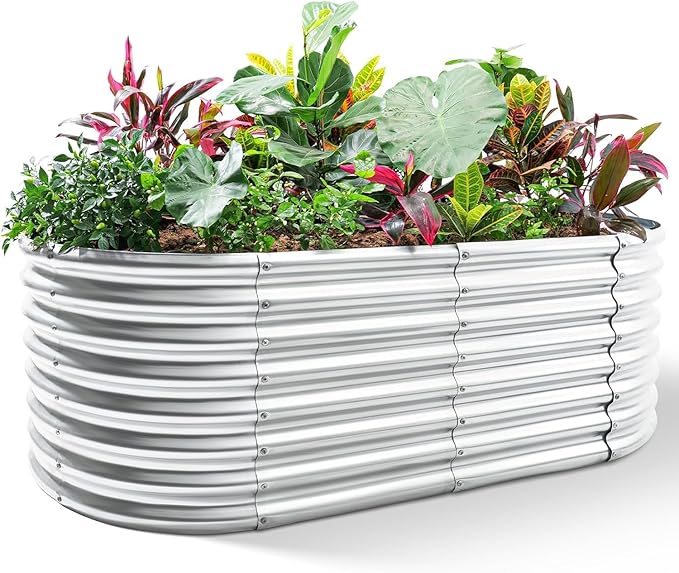 Land Guard Galvanized Planter Raised Beds, 6×3×1.99ft Galvanized Water Trough, Keyhole Raised Garden Bed Metal Galvanized