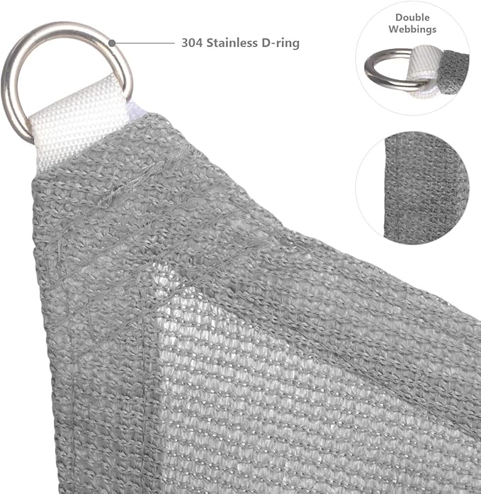 Eden's Decor Straight Flat-Edged Sun Shade Sail Rectangular 12' x 15' Grey UV-Blocking Outdoor Canopy Fabric Cloth Awning for Pergola Patio Garden Backyard Custom Size