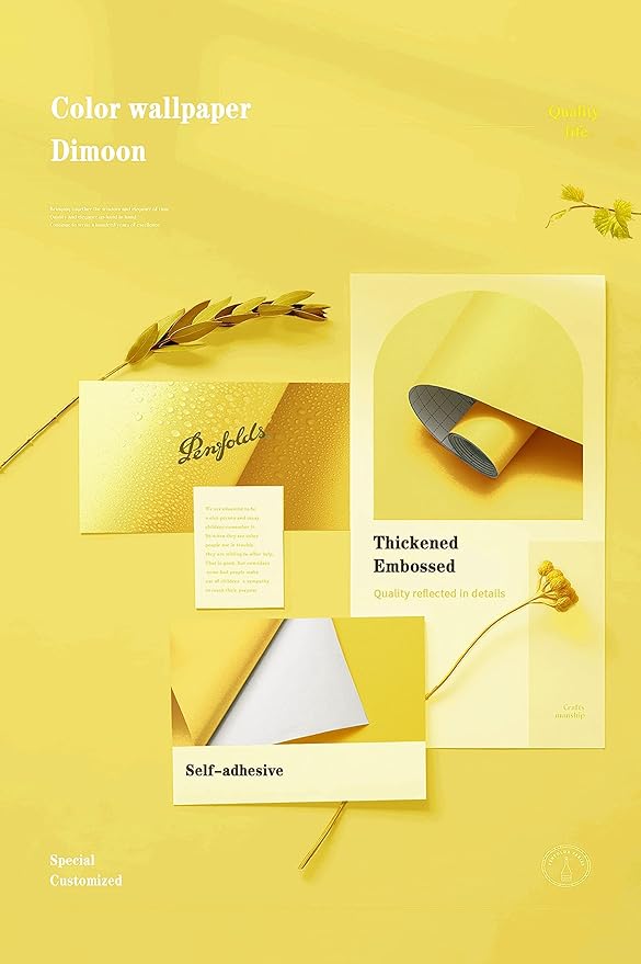Dimoon 236''x17.7'' Yellow Peel and Stick Wallpaper Contact Paper Modern Self Adhesive Wall Paper Removable Renter Friendly Textured Solid Color Shelf Cabinet Vinyl Roll (236''x17.7'',Yellow)