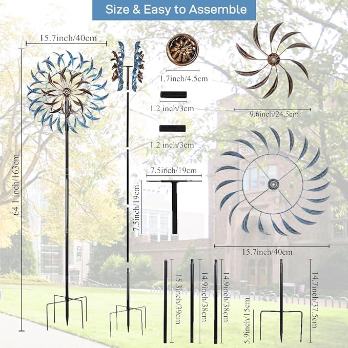 VEWOGARDEN Large Wind Spinners Outdoor, Metal Wind Sculptures & Spinners 360 Degrees Kinetic Wind Spinners for Yard and Garden 64 * 15.7 Inches