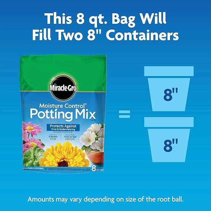 Miracle-Gro Moisture Control Potting Mix, For Container Plants, Protects against Over- and Under-Watering, 8 qt., 3-Pack
