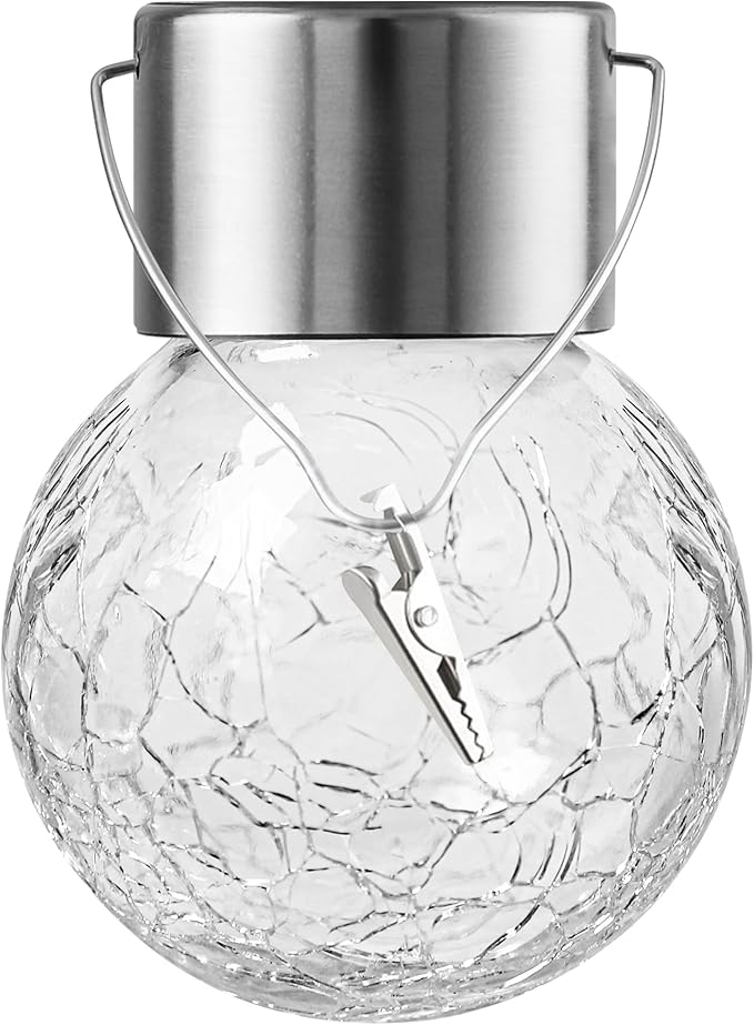 12 Pack Hanging Solar Lights Outdoor Decorative, Waterproof Solar Globe Lantern with Handle and Clip, Solar Powered Cracked Glass Ball Lights for Garden Yard Patio, Fence Tree Umbrella, Holiday Decor